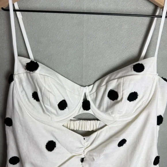 Brand New For Love & Lemons Abigail Polka Dot Mini Dress in Ivory White Black XL - Picture 4 of 13